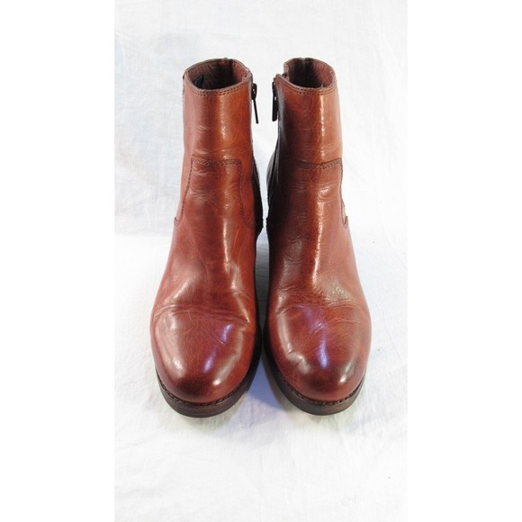 Frye Wedge Heel Ankle Boots Cognac Brown Leather Size 7 M- fits like a 6 - Picture 4 of 8